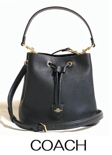 特価！ 人気 COACH コーチ ローアン ペブル レザー 2WAY バケット バッグ ポーチ付き ブラック CBH06 新品本物