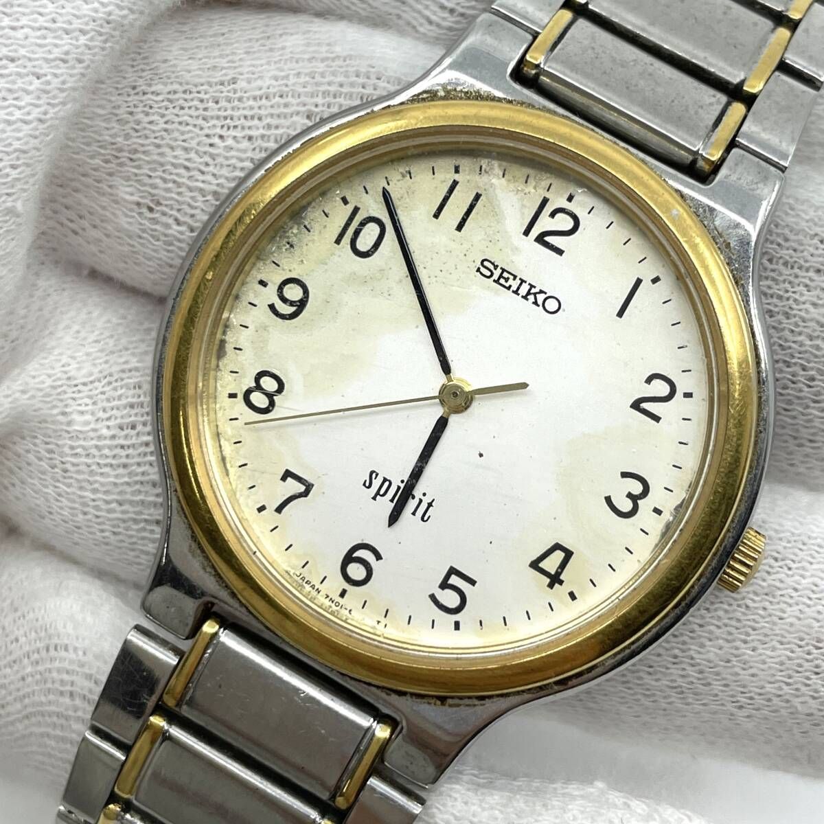 【動作未確認】SEIKO セイコー SPRIT スピリット クォーツ 腕時計 白文字盤 3針 ラウンド コンビ 金属 ボーイズサイズ 7N01-6A70