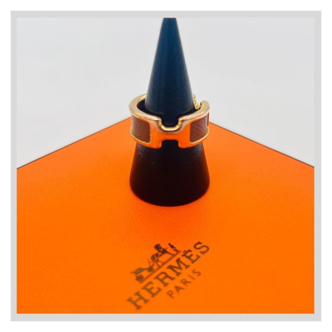 エルメス オランプ　Mサイズ　リング　指輪　ゴールド メタル レザー　14号