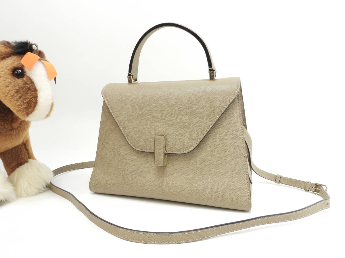 ヴァレクストラ イジィデ ミディアム 型押レザー灰 ストラップ付ハンドバッグ 美品@ 4