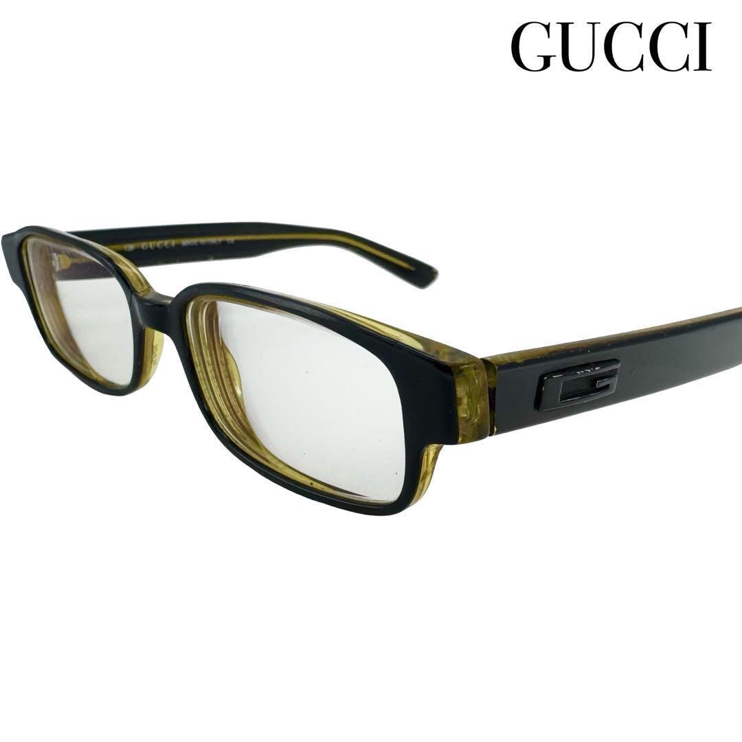GUCCI グッチ Gロゴテンプル 度入り メガネ 眼鏡 めがね ブラック×アンバー ブラウン MADE IN ITALY メンズ レディース
