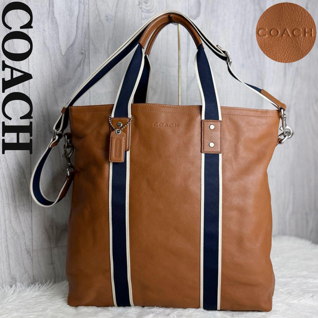 美品 A4可 COACH コーチ ブランドロゴ レザー 2way トートバッグ