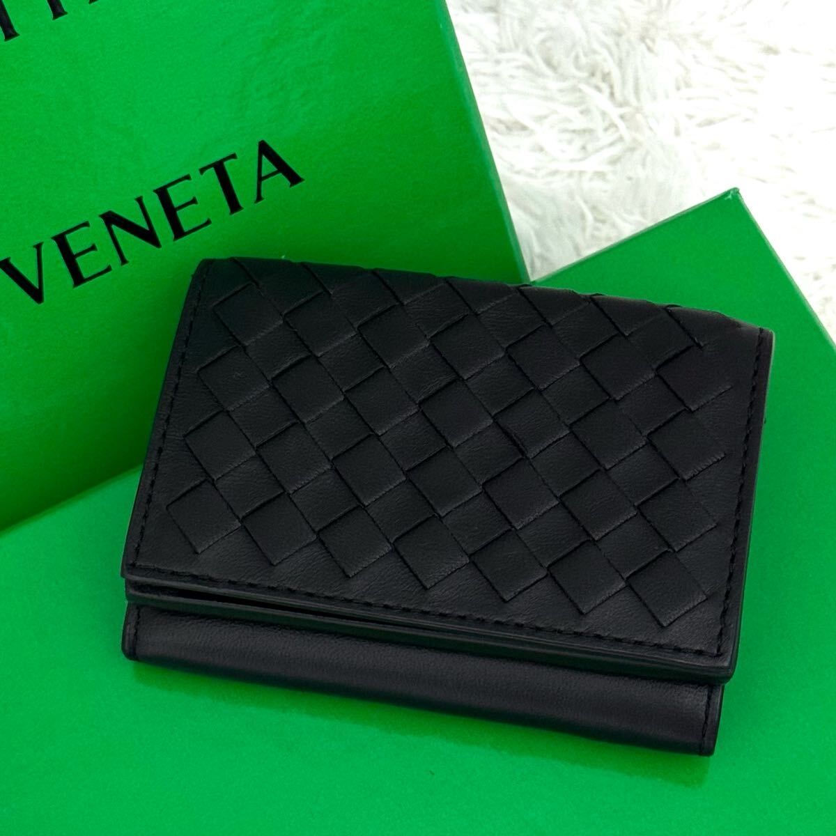 ☆極美品☆BOTTEGA VENETA ピッコロ 財布 イントレチャート ボッテガヴェネタ レザー ブラック 