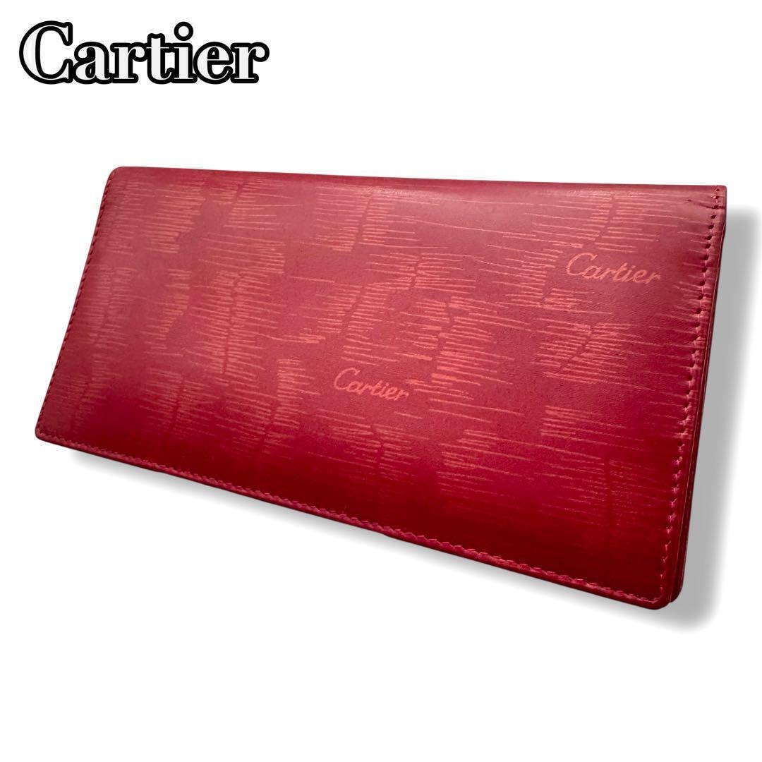 Must de Cartier Logo Pattern Bordeaux　カルティエ　希少デザイン　マストライン　ボルドー　長財布