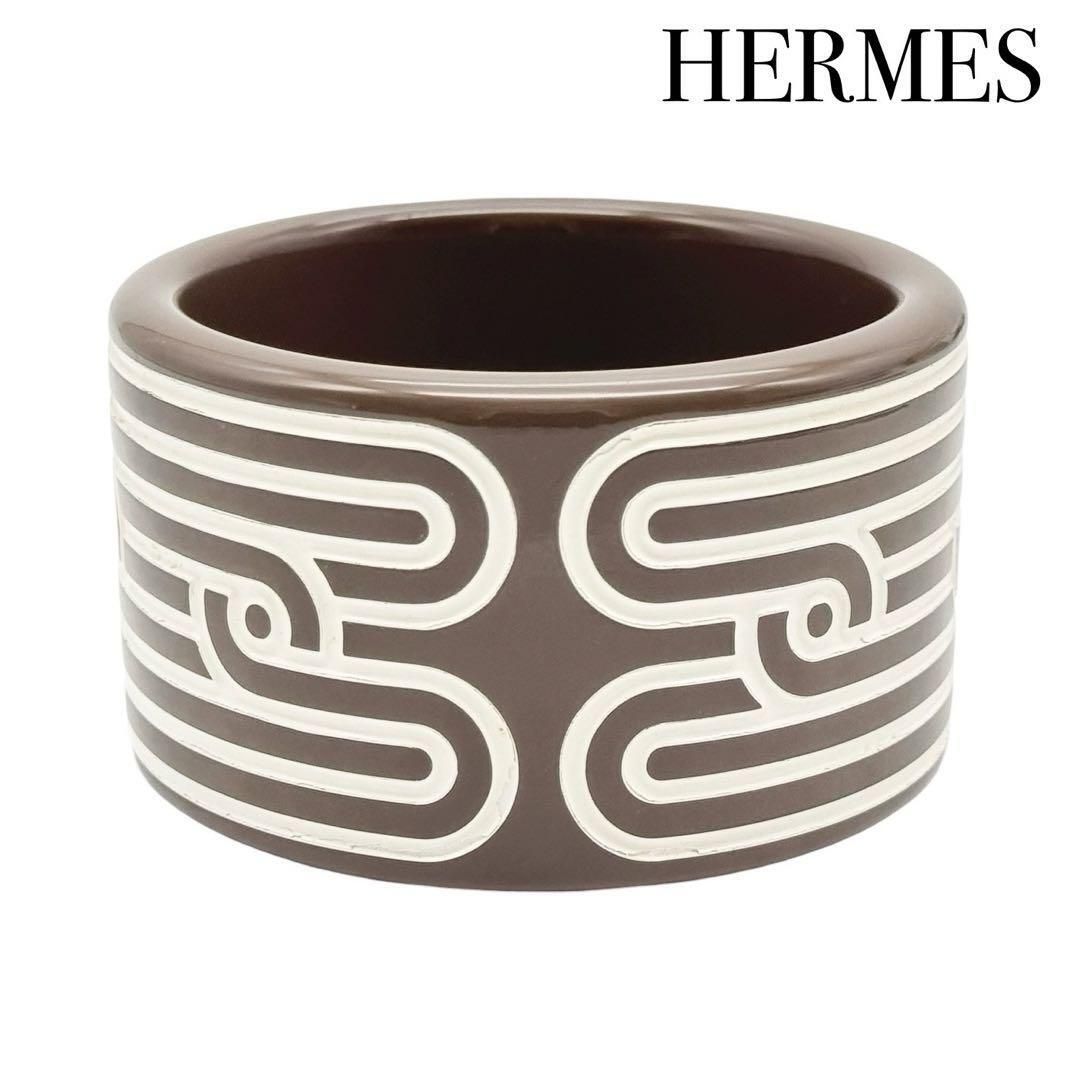HERMES エルメス バングル ブレスレット グレージュ レディース ウッド 太め