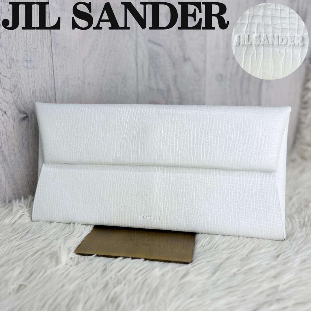 人気♡JIL SANDER ジルサンダー ロゴ フラップ レザー クラッチバッグ 目立った傷や汚れなし】人気 JIL SANDER ジルサンダー ロゴ