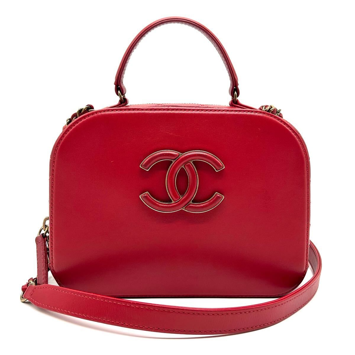 CHANEL シャネル　バニティ　チェーンショルダーバッグ　2way ショルダーバッグ　ハンドバッグ　レザー　レッド　赤　ココ　トップハンドル