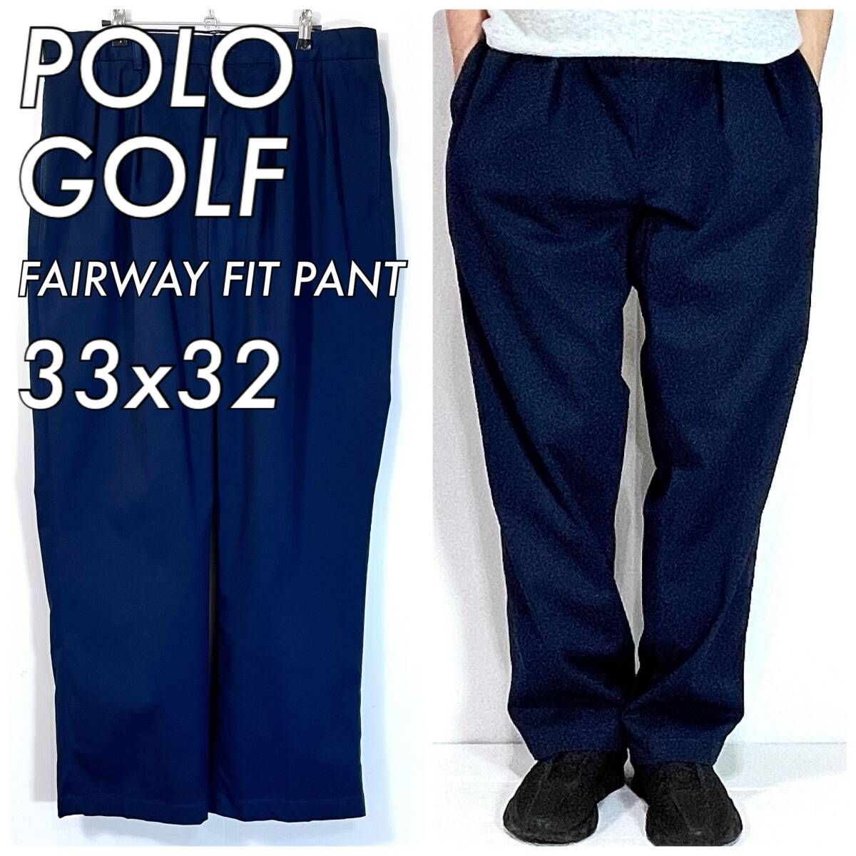 POLO GOLF ポロゴルフ ラルフローレン W33L32 実寸35.5x30 フェアウェイフィット ツータックチノパン ネイビー ゴールデンサイズ p25083318