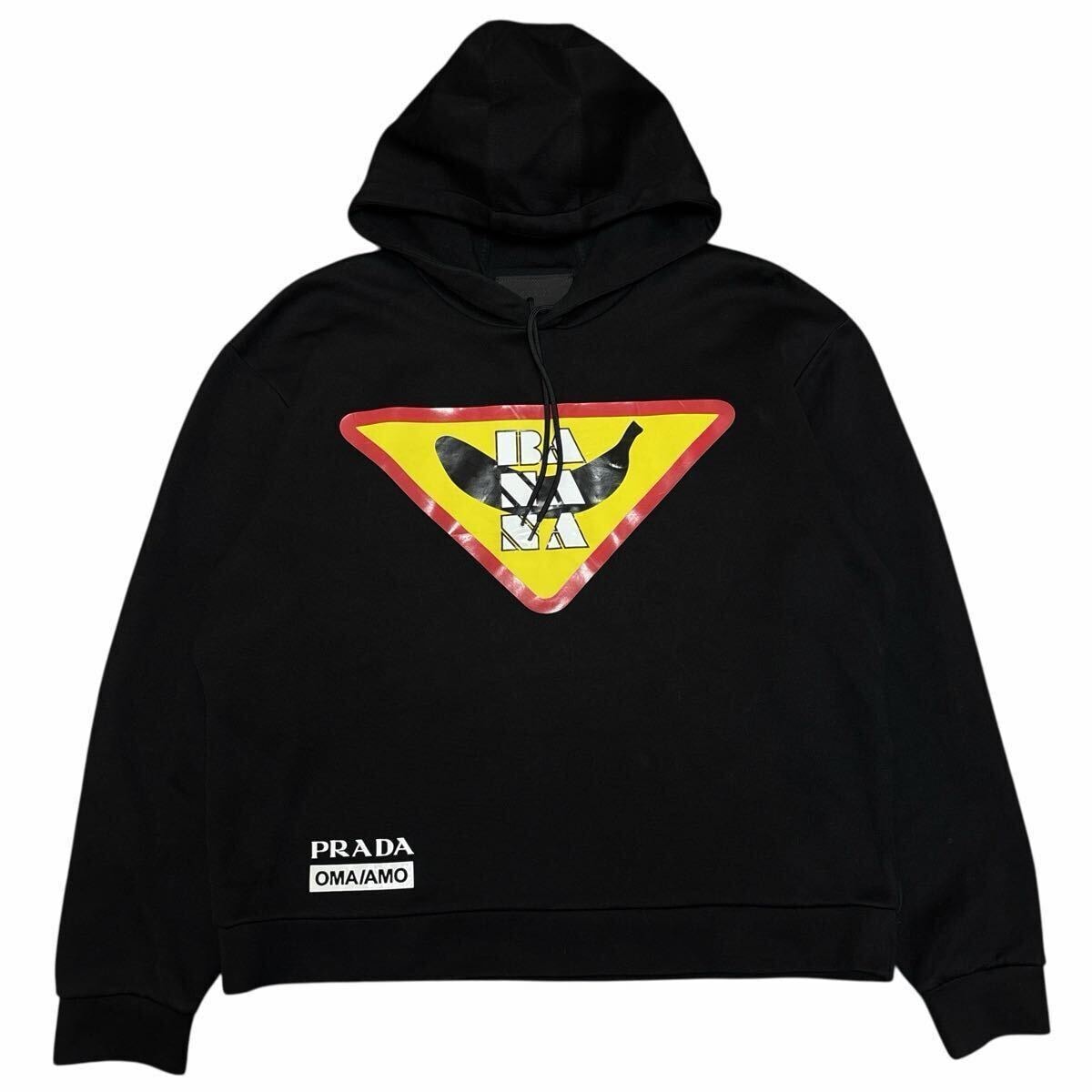 【近年名作!!!未使用級XL!!!】 PRADA プラダ バナナ三角ロゴ プルオーバー パーカー フーディー フード 黒 XL OMA/AMO コラボ級デザイン