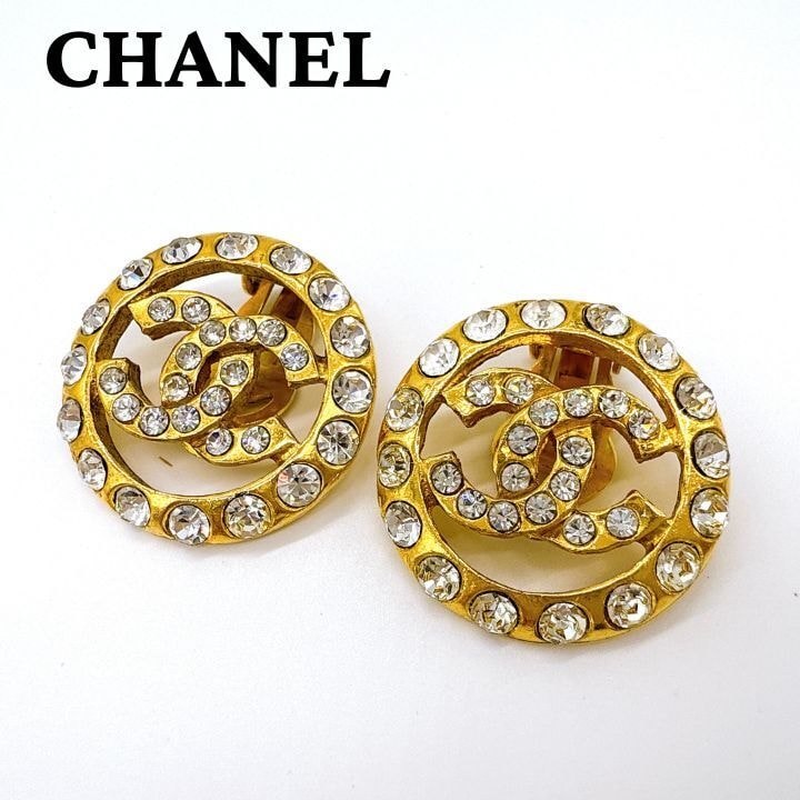 CHANEL シャネル ココマーク ラインストーン クリップ式 イヤリング