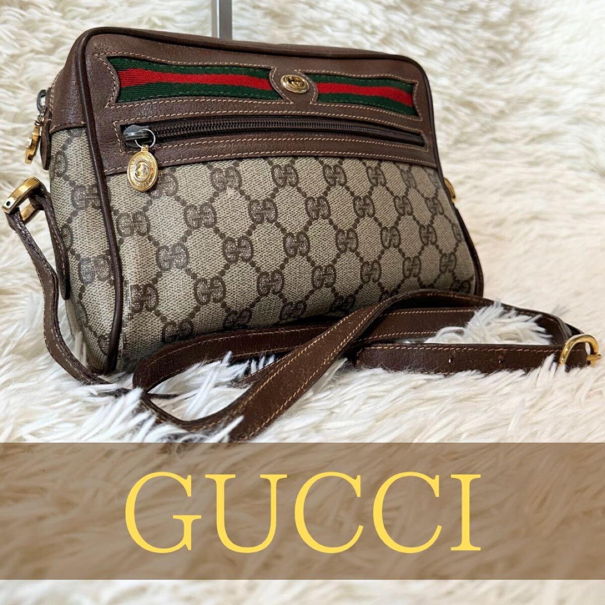希少 レア オールドグッチ GG 総柄 レザー ショルダーバッグ シェリーライン GUCCI オールド グッチ マイクロGGスプリーム シェリー PVC