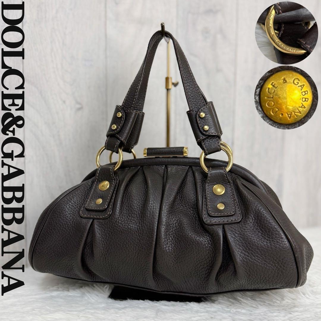 希少 美品 DOLCE&GABBANA ドルチェ＆ガッバーナ ブランドロゴ レザー ドクターズ トートバッグ ブラウン レオパード レディース