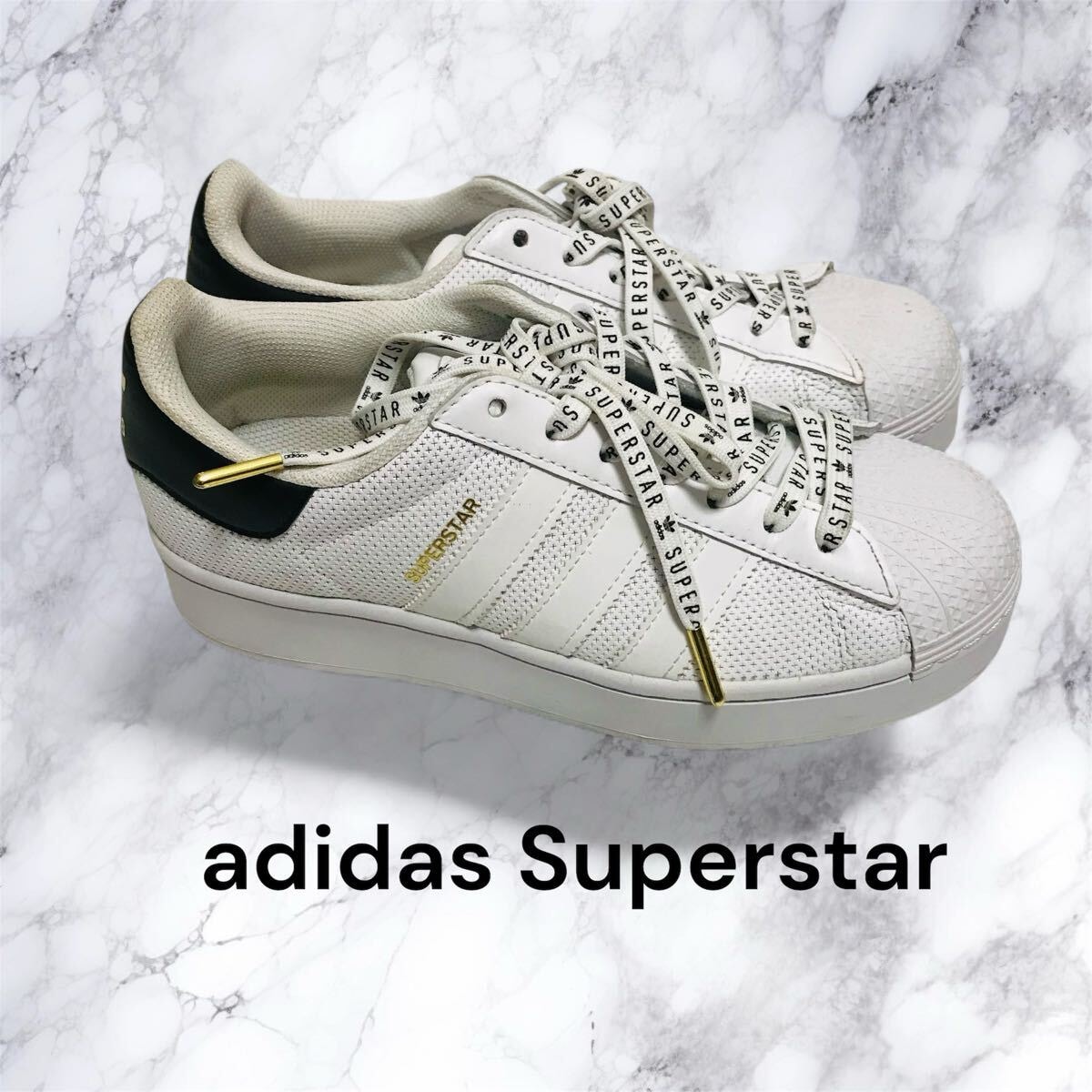 美品 アディダスadidas スーパースター ボールド厚底スニーカー 23.5 金ベロ 白 黒 スニーカー
