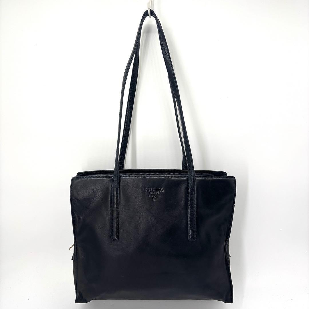 滑らかなレザーの質感 PRADA プラダ トートバッグ ショルダーバッグ レザー 黒 ブラック