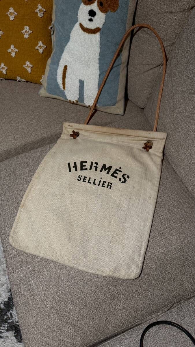 【HERMS】エルメス アリーヌ GM キャンバス ショルダーバッグ ベージュ系 ヴィンテージ [断捨離の最終価格]