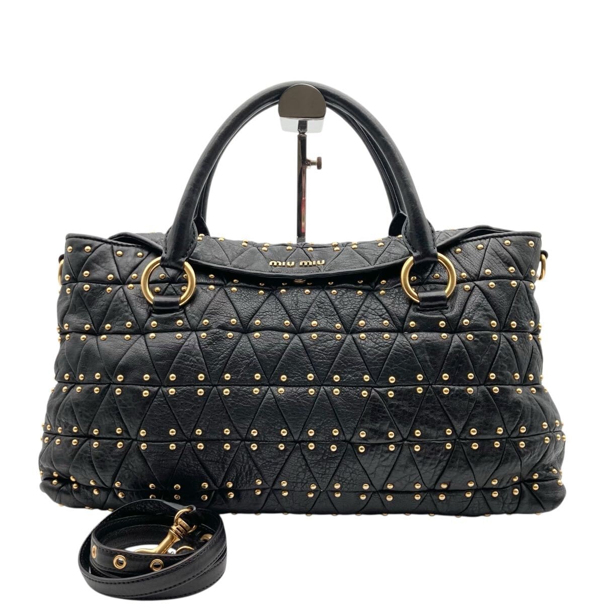 目立った傷や汚れなし】Auth Rare MiuMiu Studs 2way Shoulder Bag