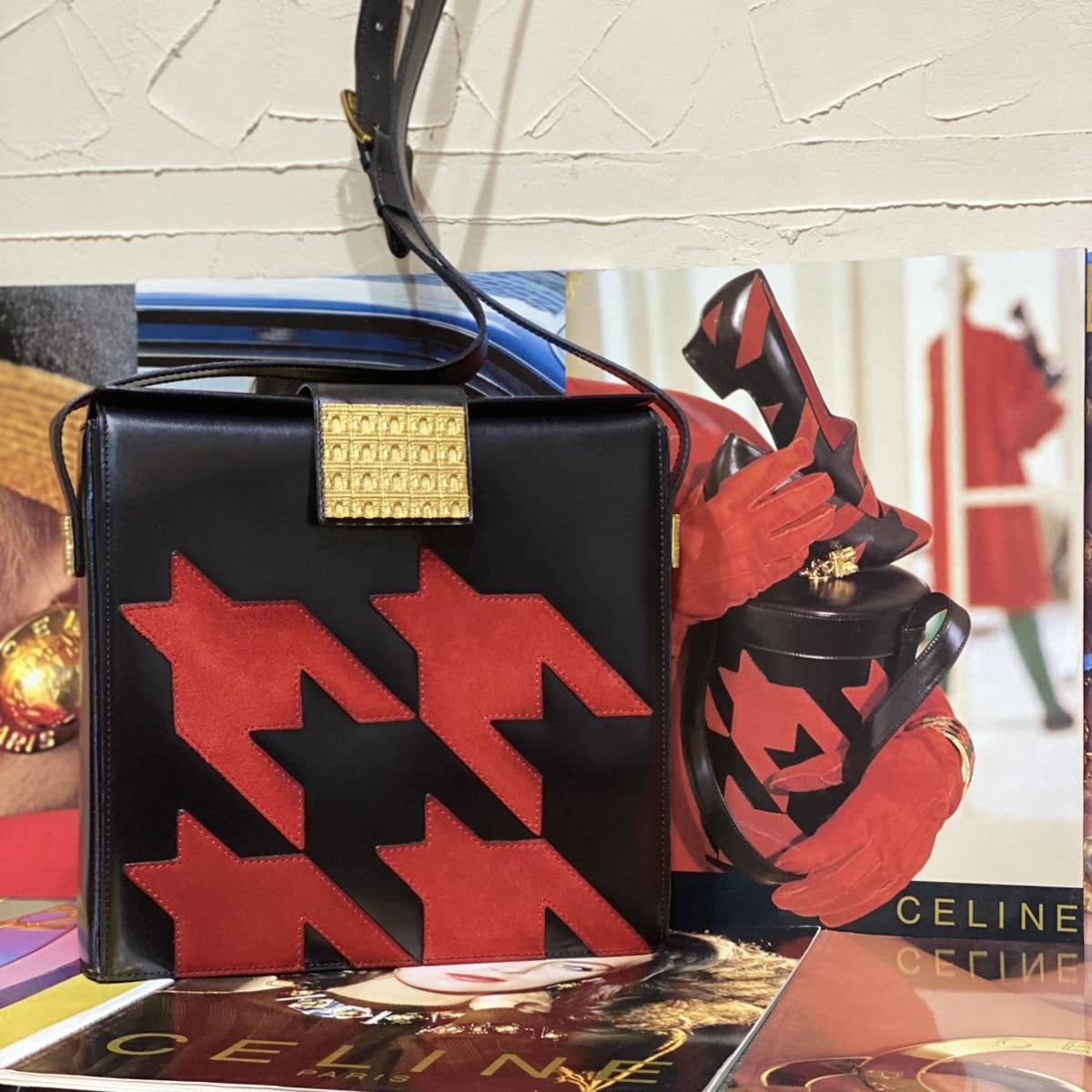 C (やや傷や汚れあり)】激レア OLD CELINE 千鳥格子柄