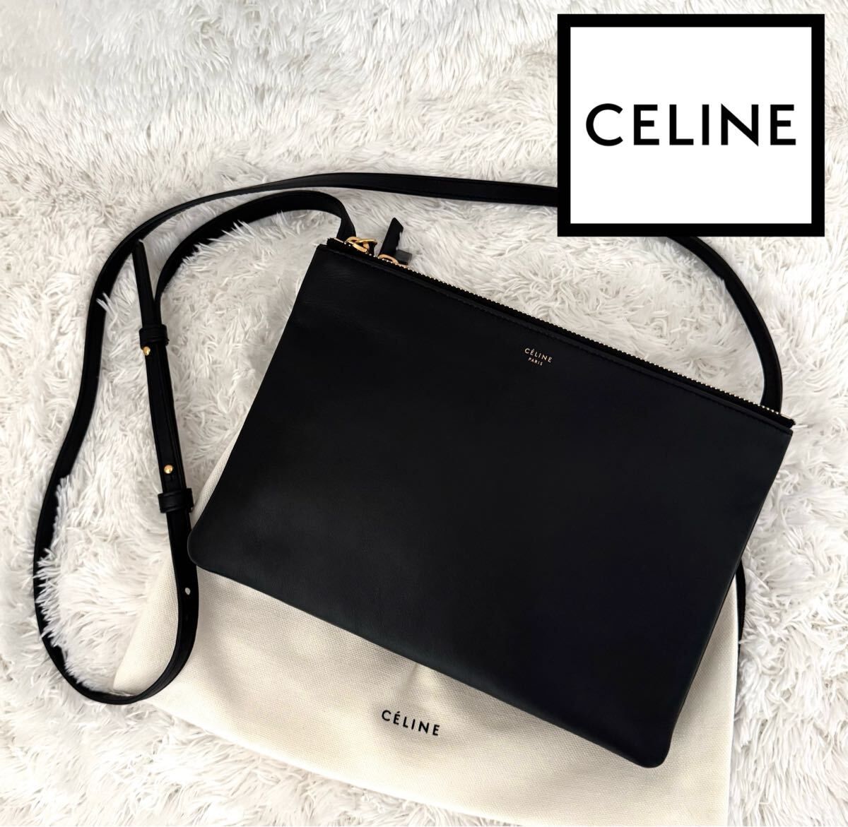 ☆極上美品☆CELINE セリーヌ トリオ ショルダーバッグ ブラック フィービー 黒 レザー
