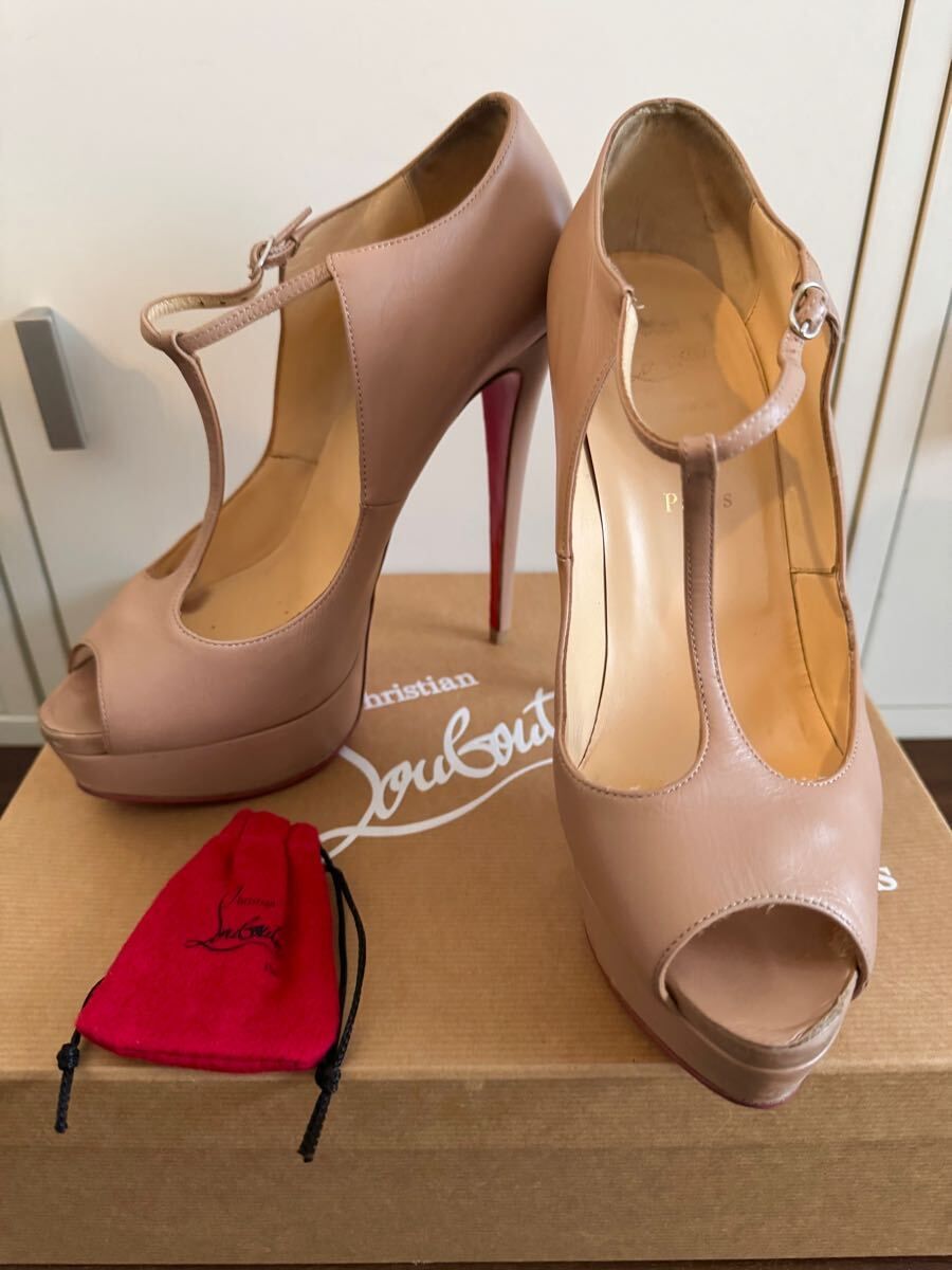 【美品】Christian Louboutin クリスチャンルブタン ALTAPOPPINS オープントゥ ベロア パンプス ハイヒール ヌード 39 イタリア製 ベージュ