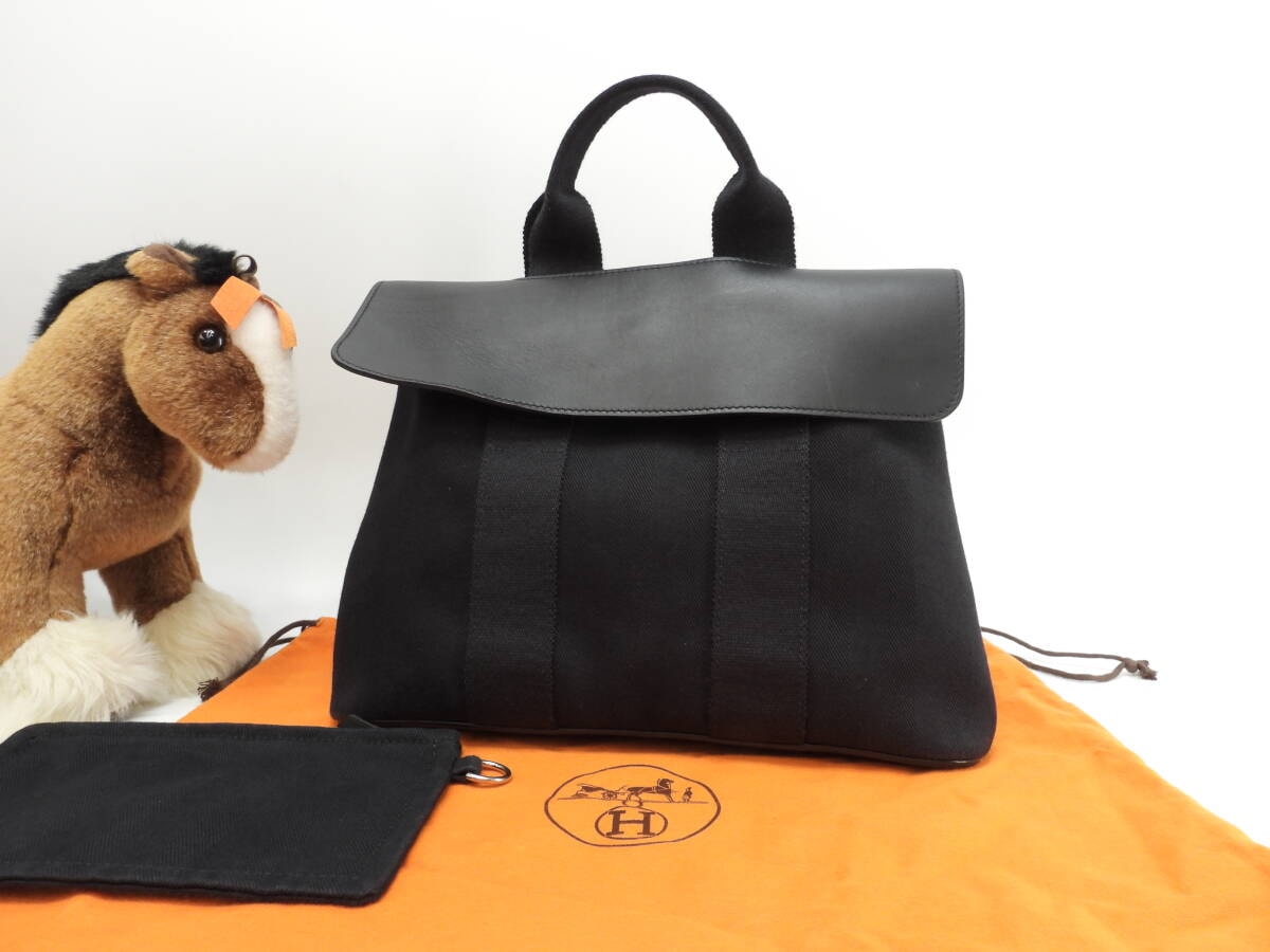 エルメス ヴァルパライソPM コットン/レザー 黒 トートバッグ ハンドバッグ 美品@ 58