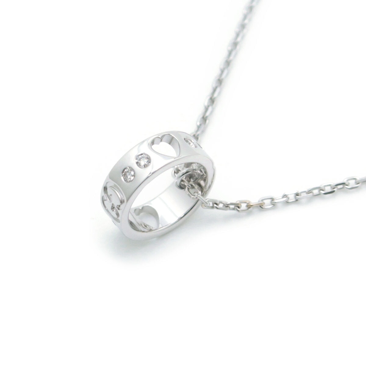 中古 グッチ GUCCI 新品仕上げ済 K18WG アイコン アモール 8Pダイヤモンド ネックレス 750 ホワイトゴールド ジュエリー イタリア製 ハート