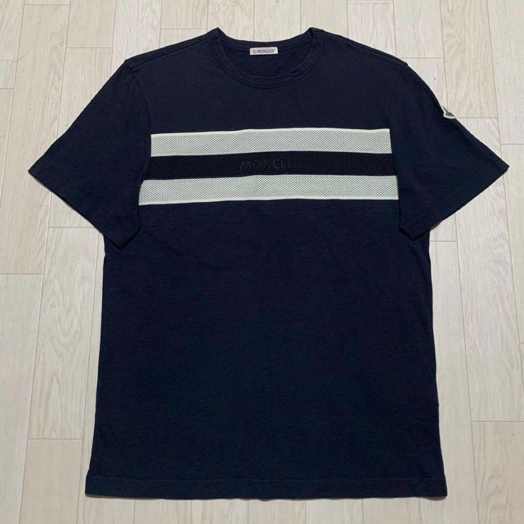 MONCLER メッシュ　Tシャツ　ワッペン　ネイビー　S ロゴ　4S364