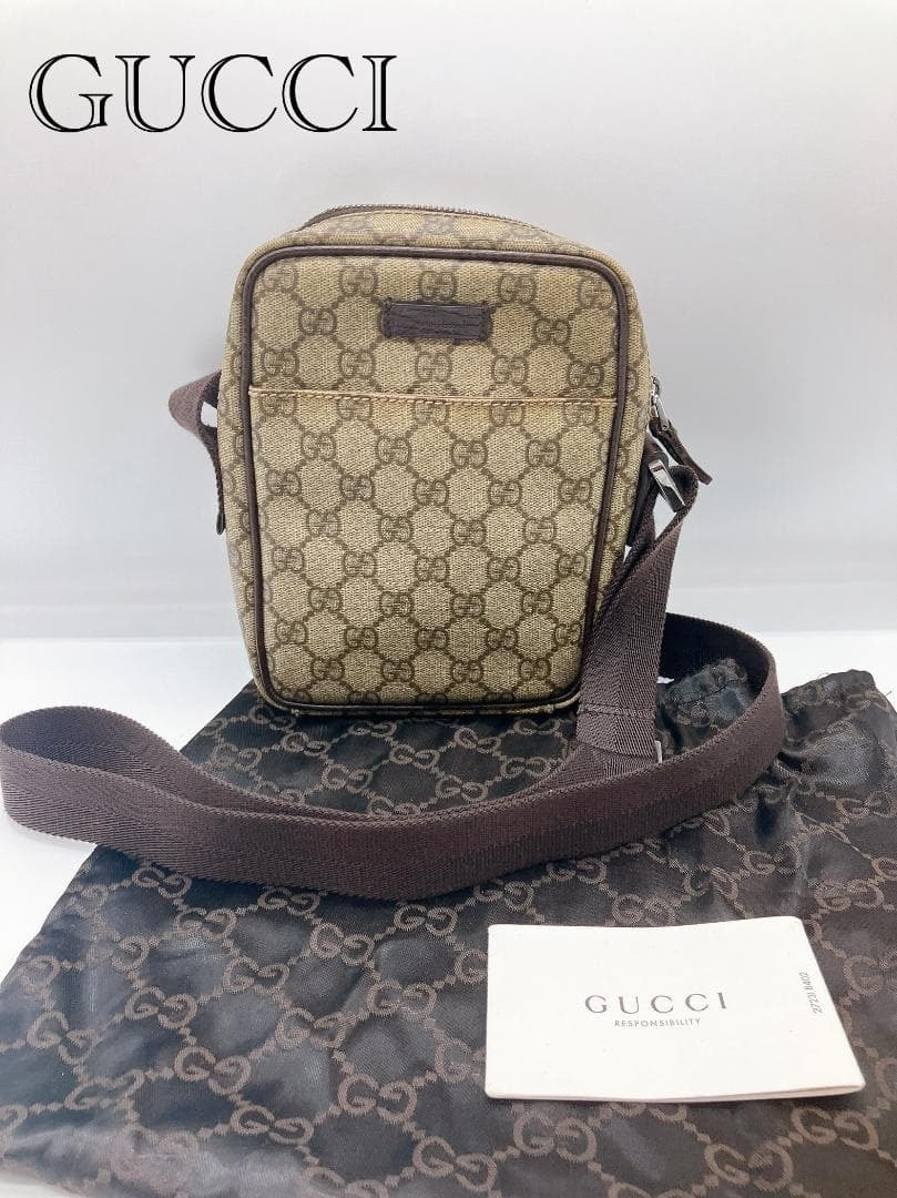 GUCCI GGスプリーム ショルダーバッグ バッグ レザー×キャンバス