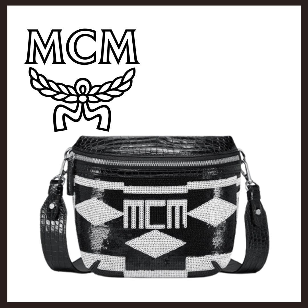 ○★新品 未使用 MCM ゲオ クロコ 定番スパンコールボディバッグ ブラック 目立った傷や汚れなし】○☆新品 未使用 MCM ゲオ クロコ 定番