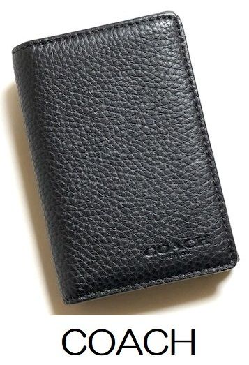 特価 人気 COACH コーチ メンズ ペブル レザー ビジネス カードケース 名刺入れ ブラック 91308 新品本物
