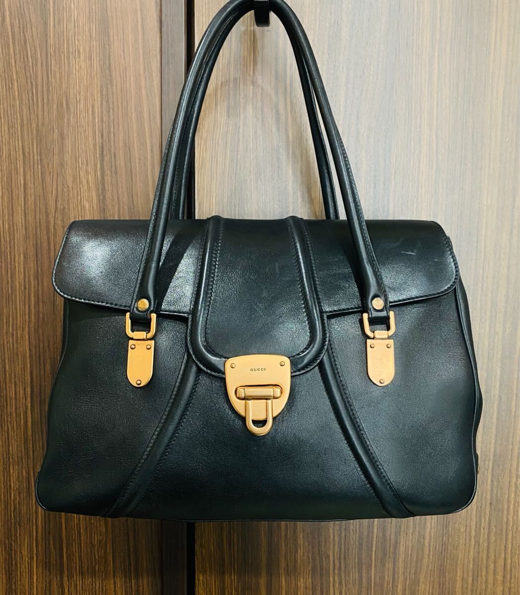 美品　GUCCI　グッチ　124230 3444 レザー ショルダー　ハンドバッグ　ブラック　イタリア製