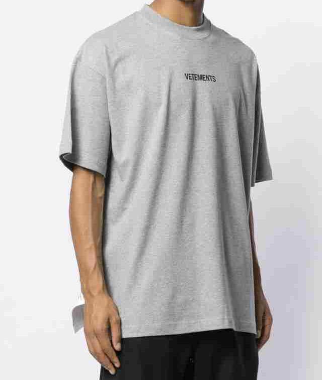 正規新品 19AW VETEMENTS ヴェトモン ロゴ ビッグタグ オーバーサイズ Tシャツ 灰 S UAH20TR611