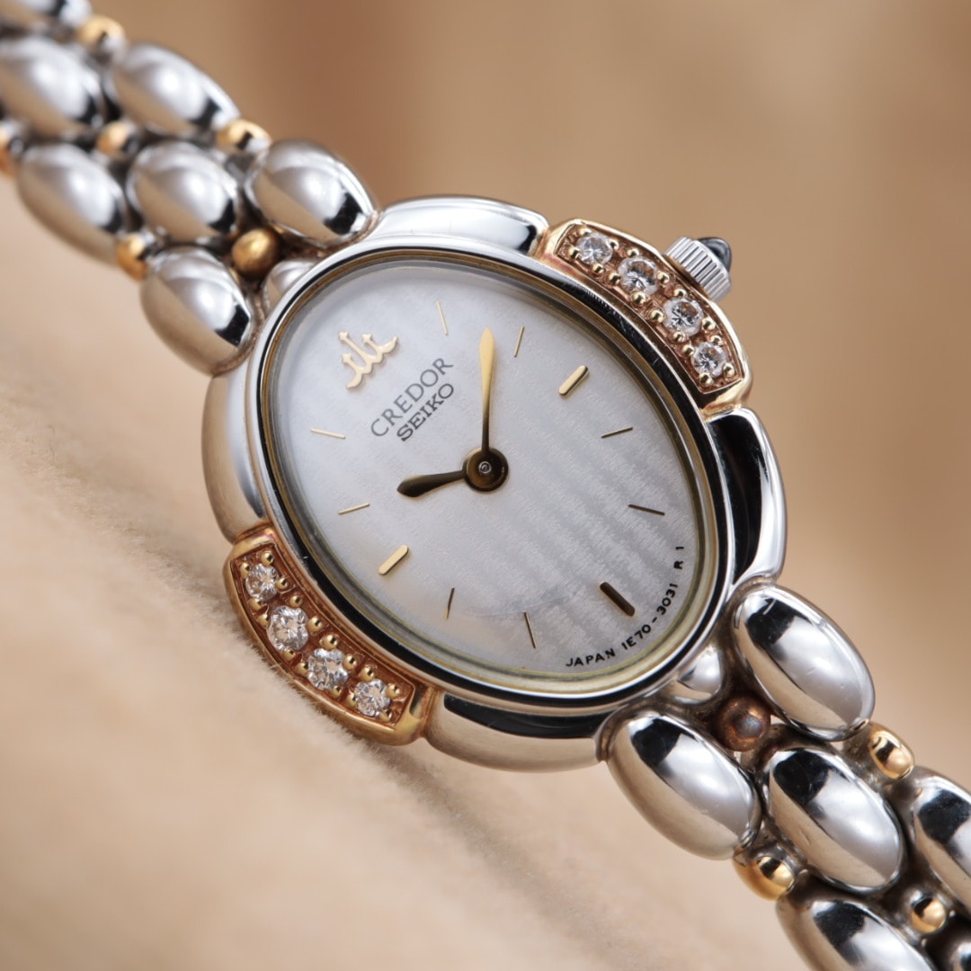 【電池交換/洗浄済】SEIKO CREDOR 1E70-3040 セイコー クレドール ヴィンテージ クォーツ ダイヤモンド ゴールド シルバー レディース CH64
