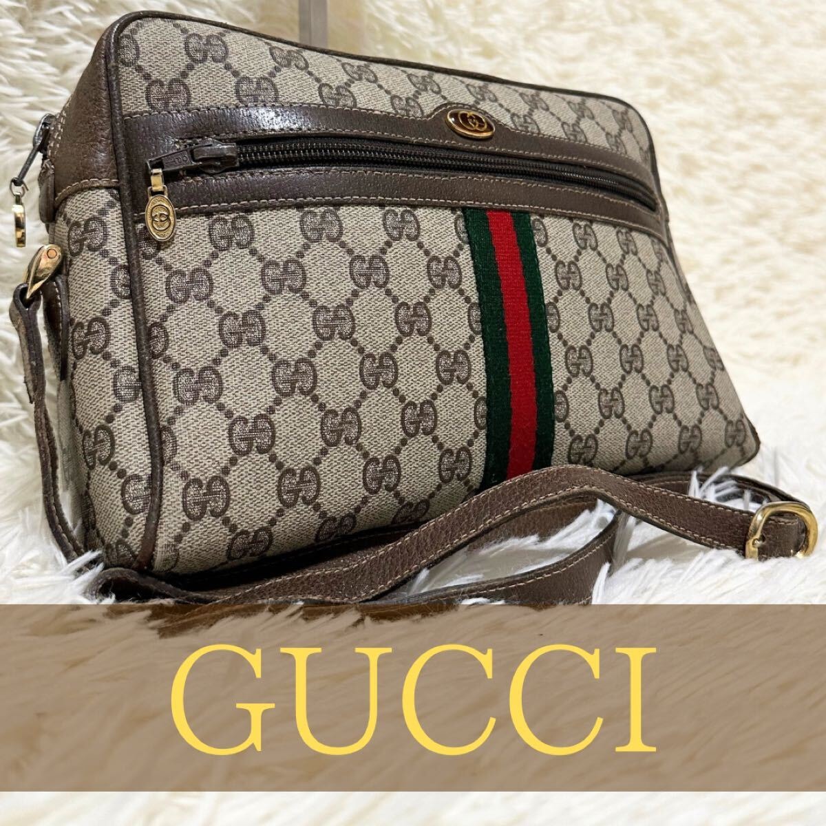 大容量 オールド グッチ GG 総柄 レザー ショルダーバッグ シェリーライン GUCCI オールド グッチ マイクロGGスプリーム シェリー PVC
