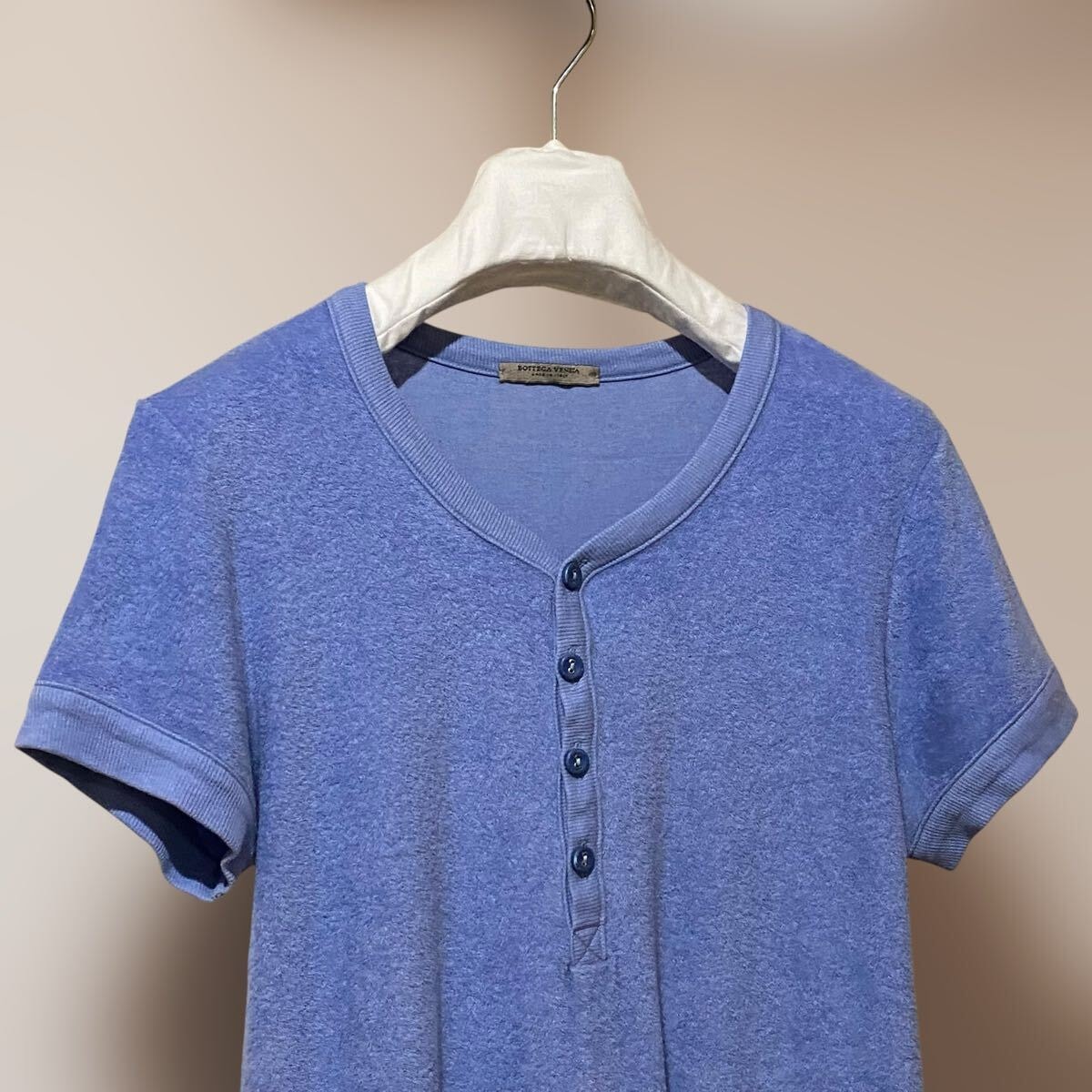 BOTTEGA VENETA ヘンリーネックTシャツ カシミア混パイル地 タオル地 ブルー トーマスマイヤー期 ボッテガヴェネタ