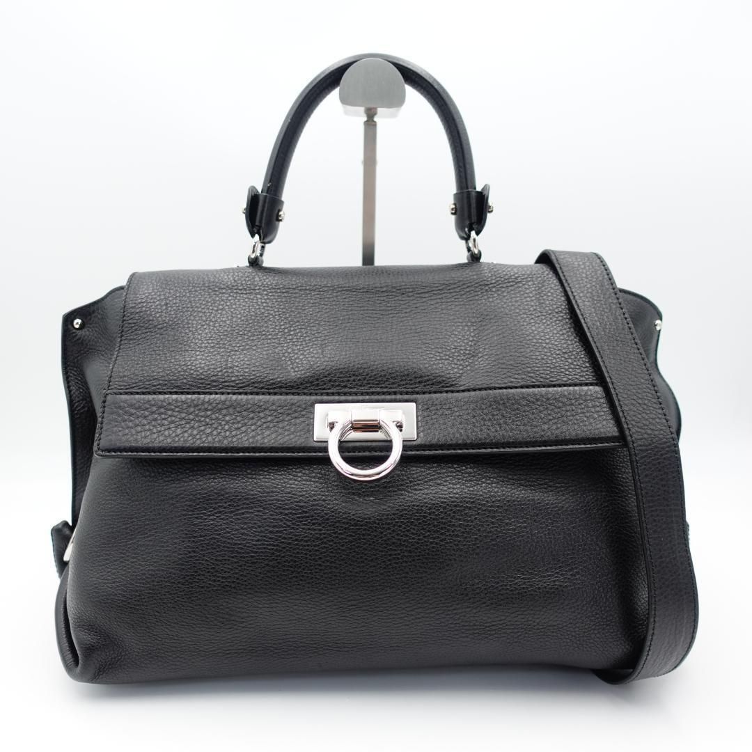 Ferragamo フェラガモ ガンチーニ 2WAY ハンドバッグ ショルダー レザー レディース スモール ソフィア ブラック シルバー金具