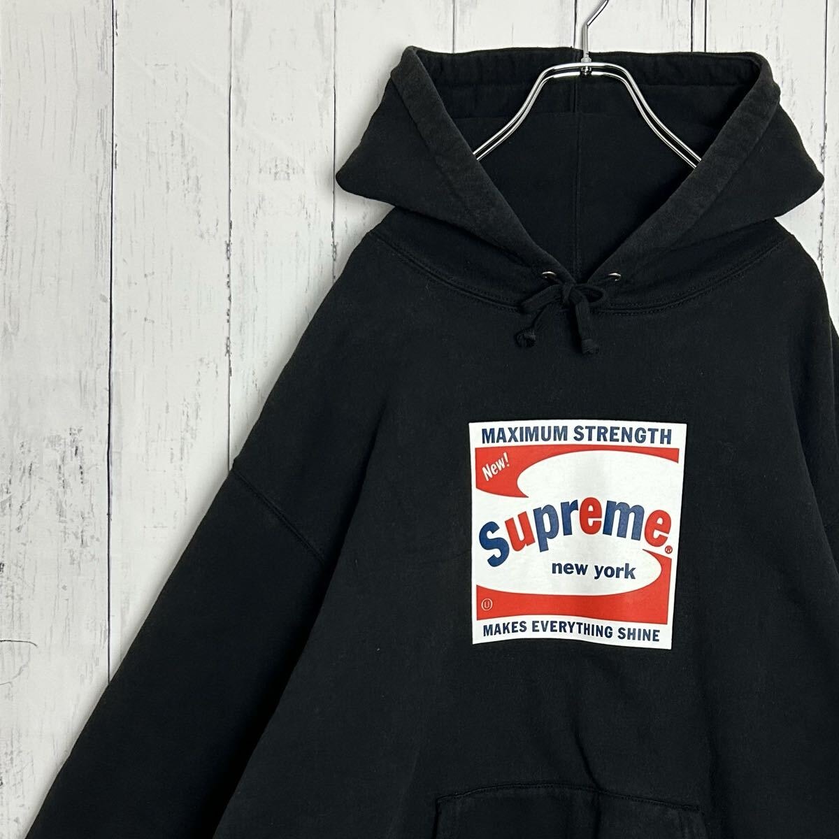 即完売モデル 希少 XL相当 Supreme シュプリーム shine hooded プリント パーカー フーディ 長袖 黒 ブラック トップス メンズ