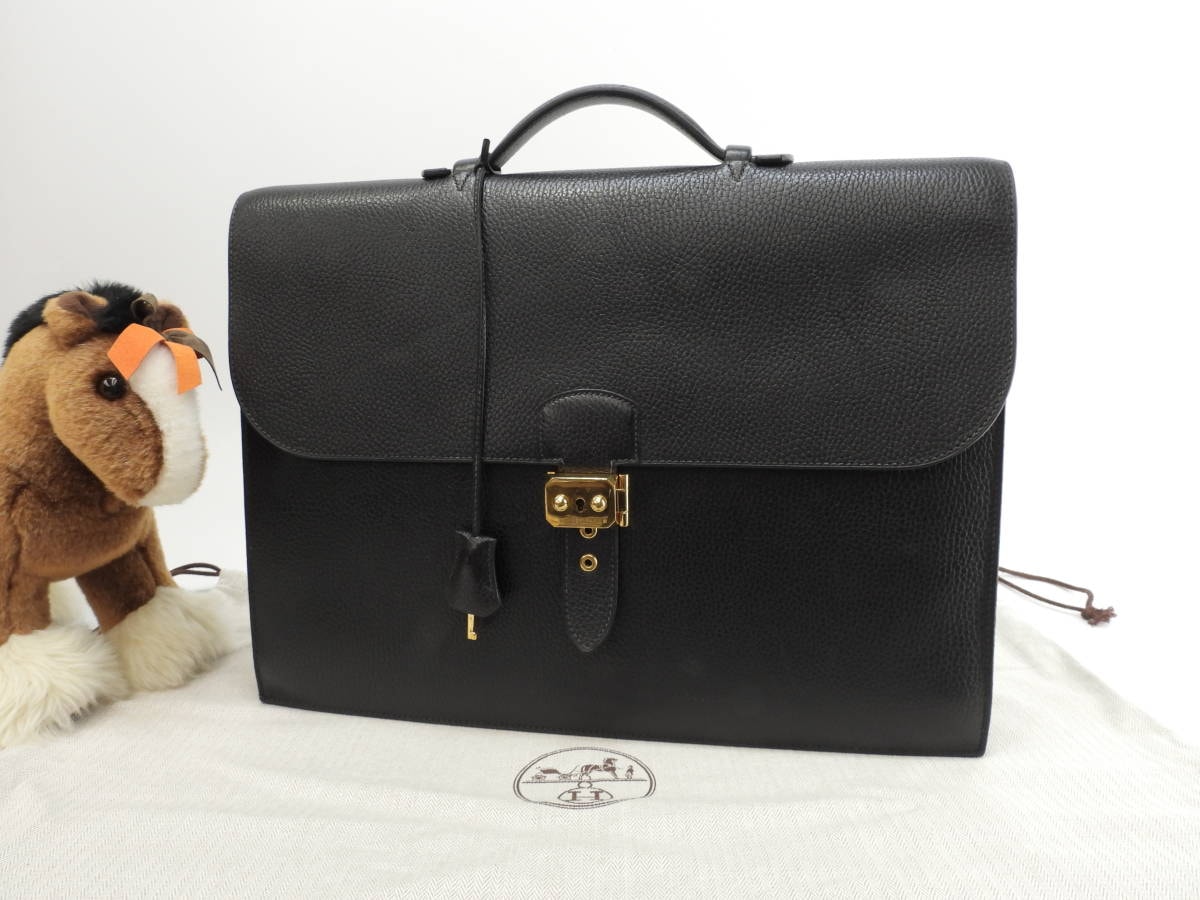 エルメス サックアデペッシュ41 アルデンヌ黒 メンズ書類かばん ブリーフケース@〇Y