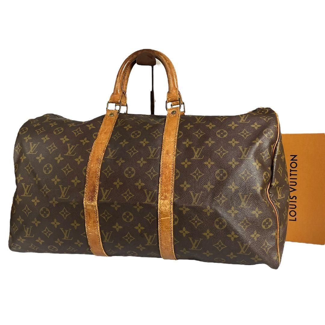 【鑑定済】ルイヴィトン　LOUIS VUITTON　モノグラム　キーポル50　ボストンバッグ　ブラウン　茶　