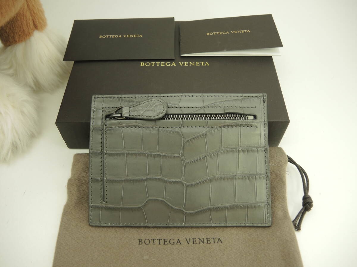 ボッテガヴェネタ カード用ポケット付コインケース クロコダイル 灰 小銭入 コインケース@P00416336N