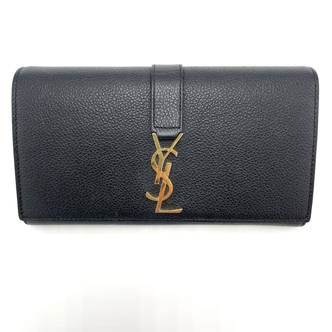 No.310 レア人気品☆【美品】SAINTLAURENT サンローラン ラージフラップウォレット 長財布 YSLライン 414567 ブラック ゴールド レディース