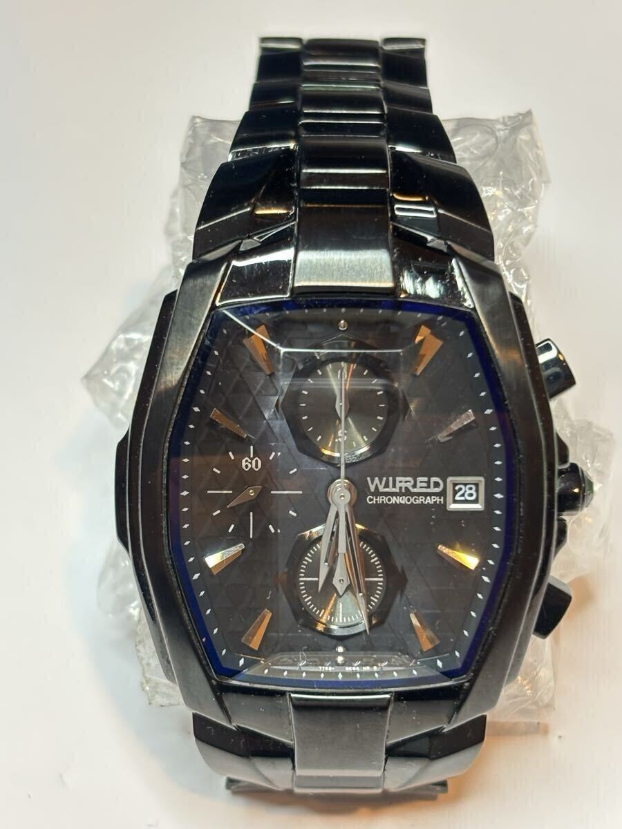 セイコー 腕時計　WIRED 7T92-0HT0 クロノグラフ クオーツ 黒ベルト　カーブカットガラス　SS 稼働品 中古