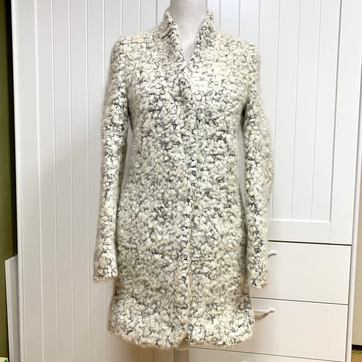 Stella McCartney 毛皮風ウールコート 白と黒