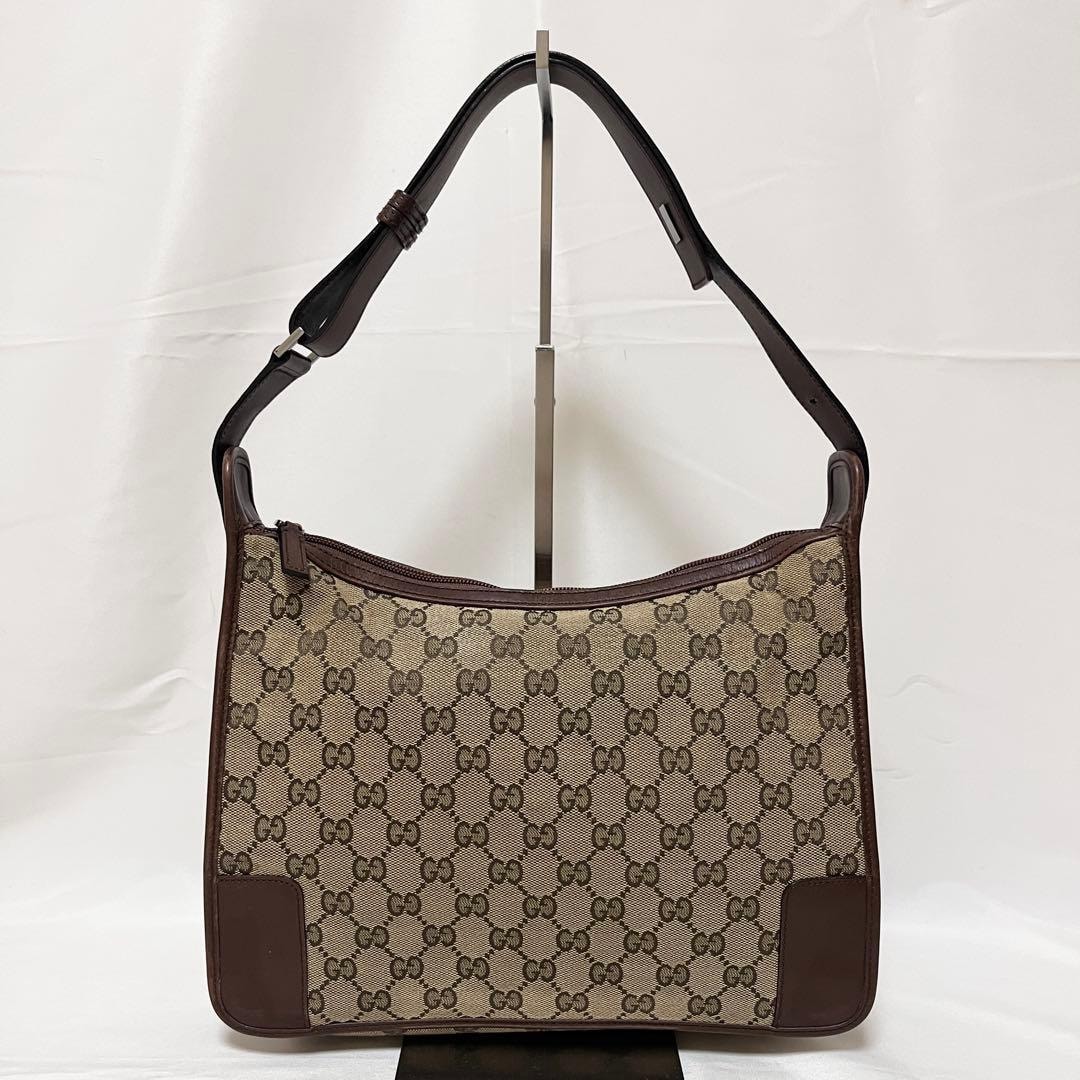 GUCCI グッチ ワンショルダーバッグ GGキャンバス レザー ベージュ ブラウン 001・4205