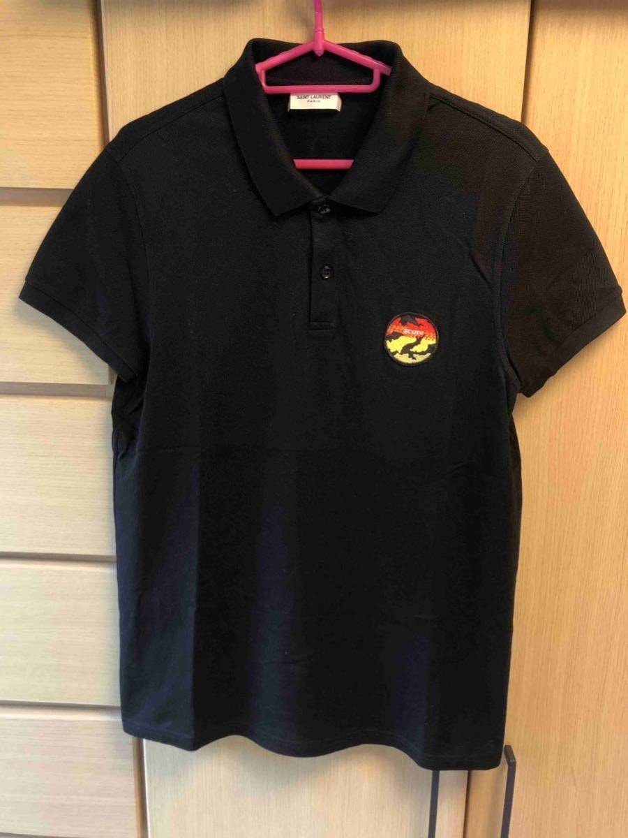 正規 16SS SAINT LAURENT PARIS サンローラン パリ Hedi Slimane 胸パッチ ワッペン score 鹿子 ポロ ポロシャツ 黒 M 419848 Y2TD1