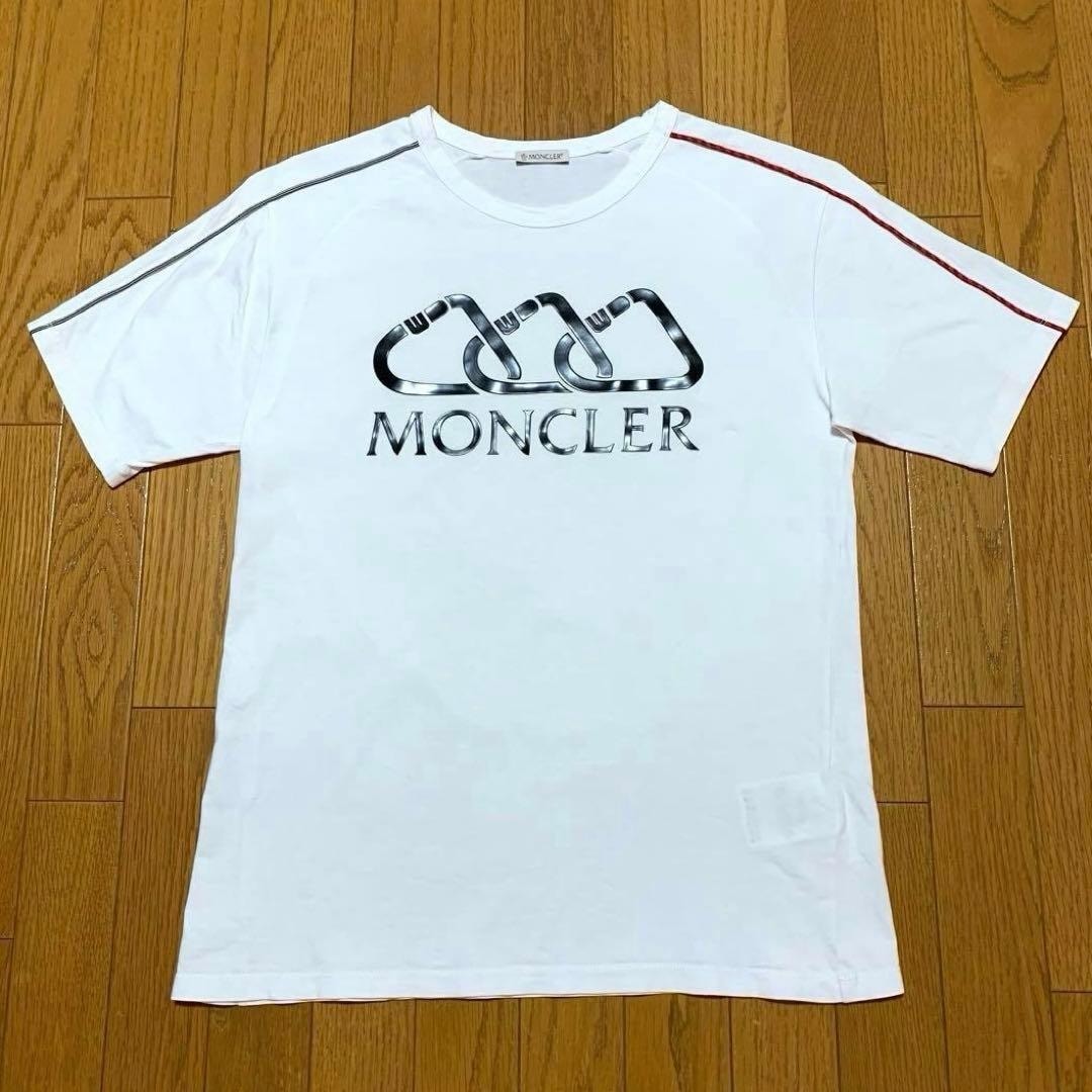 美品　MONCLER プリント　M ホワイト　Tシャツ　ジャパンタグ　4S81