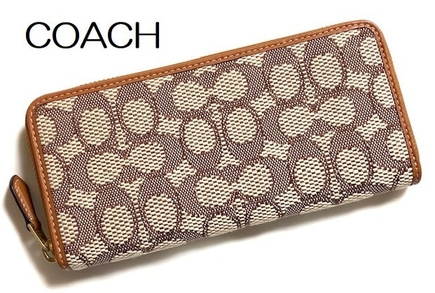 特価！ 可愛い COACH コーチ シグネチャー ジャカード ラウンド ジップ 長財布 ココアバーニッシュドアンバー CAH15 新品本物