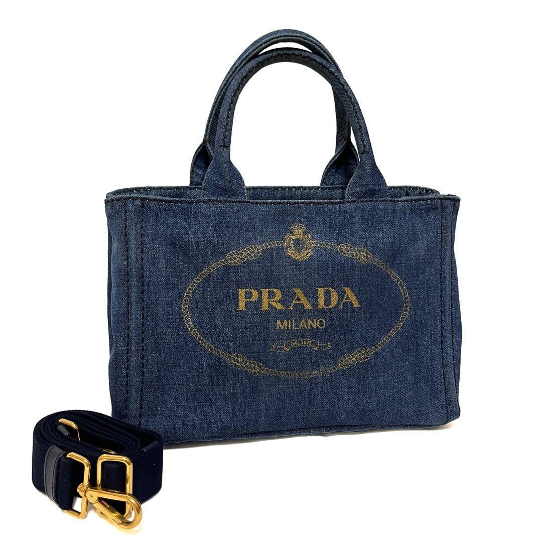 B PRADA プラダ カナパS 2way ハンドバッグ デニム NERO (目立った傷や 