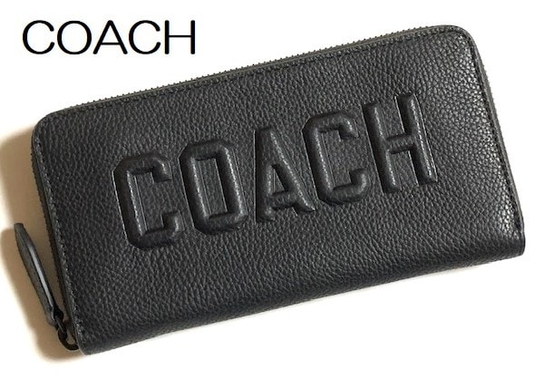 特価！ 人気 COACH コーチ メンズ グラフィック ぺブル レザー ラウンド ジップ 長財布 ブラック CW715 新品本物