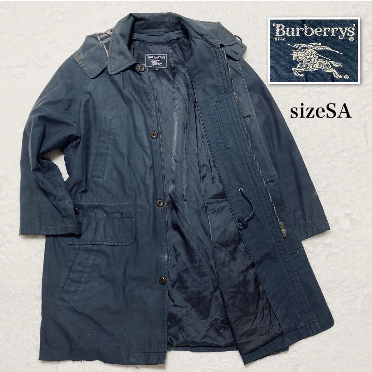 Burberrys バーバリー　中綿 ミリタリー風ステンカラーコート　フード　フーディ　sizeSA 日本製　三陽商会　ネイビー　メンズ