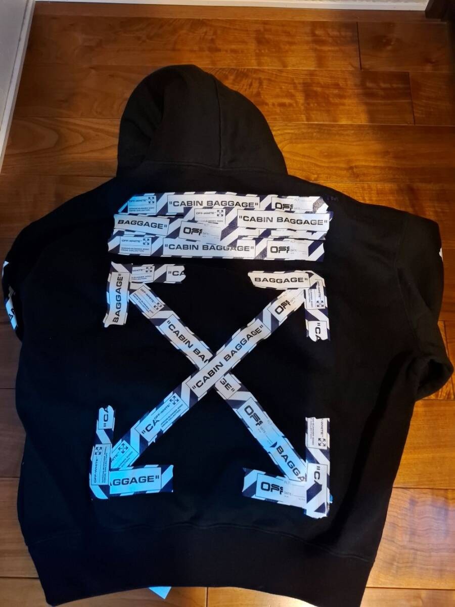 OFF-WHITE Airport Tape Arrows Diag Over Hoodie Black 黒 オフホワイト エアポートテープ 未使用 Mサイズ パーカー ヴァージル・アブロー